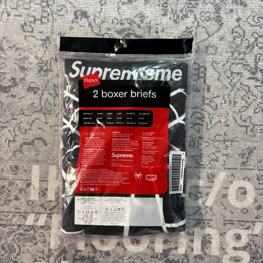 Supreme Hanes Spider-Man Boxer Briefs 2-Pack Black Web Marvel XL SS26A66